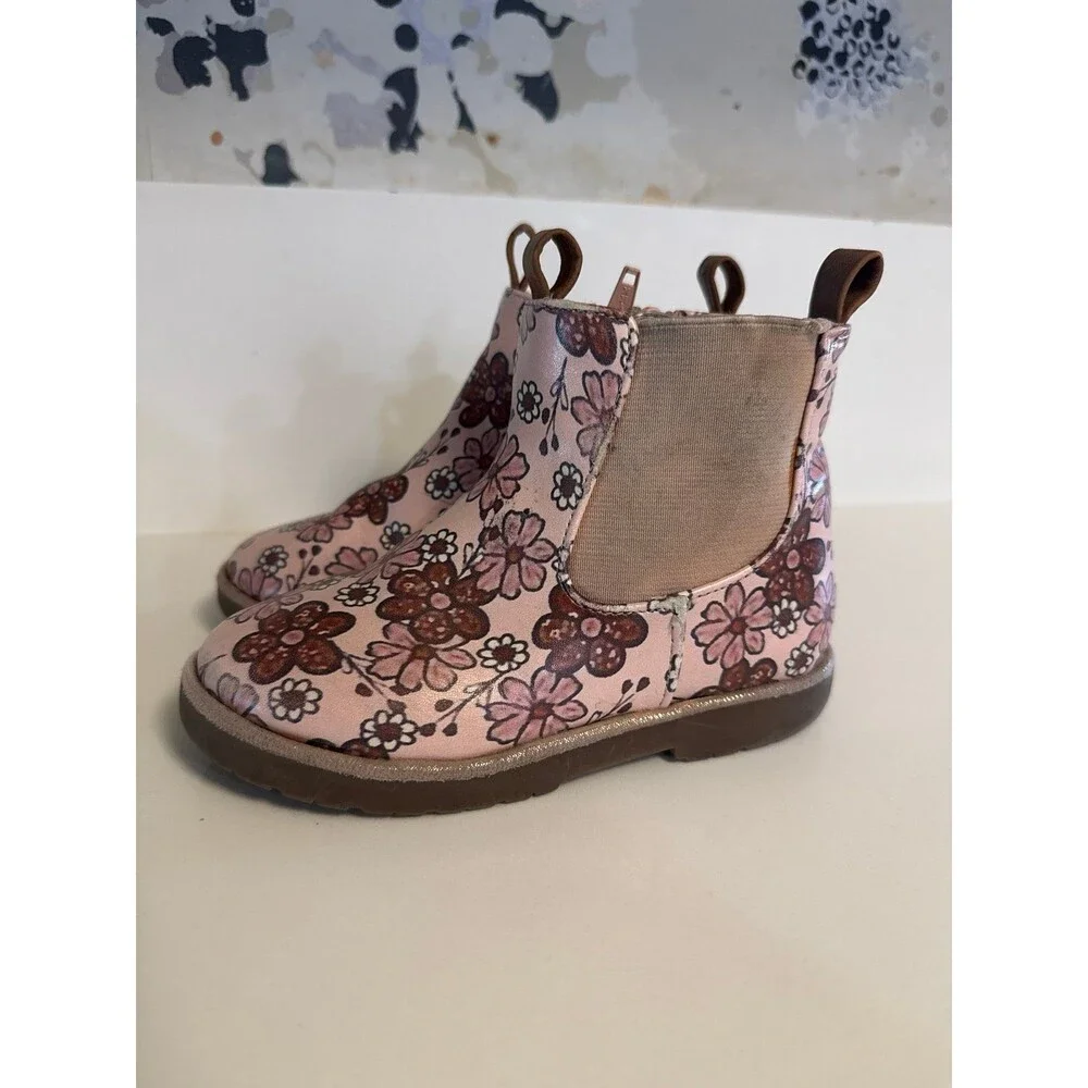 Nordstrom Pink boho floral print toddler chelsea boots